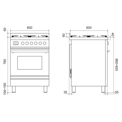 Ilve p06w induction cooker with 60 cm stainless steel hood