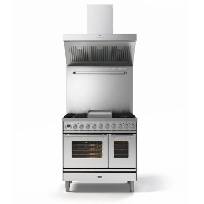 Cuisinière à gaz de comptoir Ilve pd09w + hotte inox 90 cm