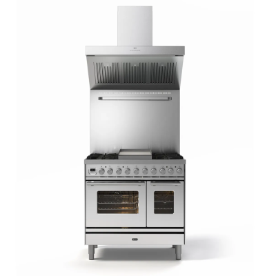 Ilve pd09w Gaskocher für die Arbeitsplatte + 90 cm Edelstahlhaube