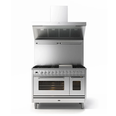 Cuisinière à gaz de comptoir Ilve p12w + hotte inox 120 cm