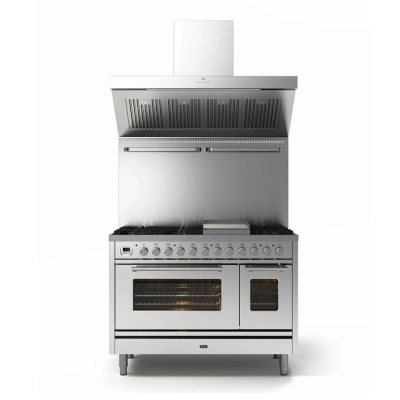 Ilve p12w Gaskocher für die Arbeitsplatte + 120 cm Edelstahlhaube