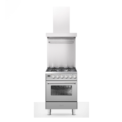 Cuisinière à gaz de comptoir Ilve L06 + hotte aspirante en acier inoxydable de 60 cm