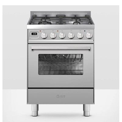 Cuisinière à gaz de comptoir Ilve L06 + hotte aspirante en acier inoxydable de 60 cm