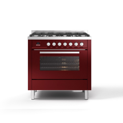 Cocina de gas de encimera Ilve l09 90 cm rojo burdeos - Línea Pro