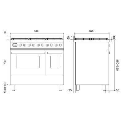 Cuisinière à gaz de comptoir Ilve ld09 90 cm graphite mat - Ligne Pro