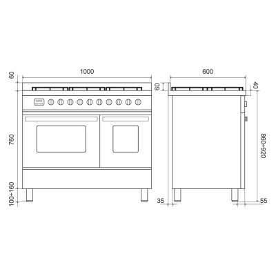 Ilve LD10 100 cm Gasherd für die Arbeitsplatte, Graphit matt – Pro Line