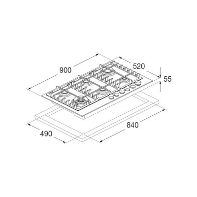 Table de cuisson à gaz Fulgor fph 906 g sem x 90 cm en acier inoxydable