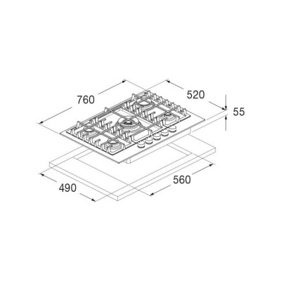 Table de cuisson à gaz Fulgor fph 7541 g sem x 76 cm en acier inoxydable