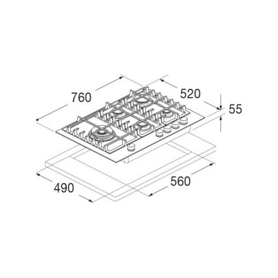 Table de cuisson à gaz en acier inoxydable Fulgor fph 755 g sem x 75 cm