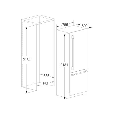 Lodówka do zabudowy Fulgor fbcd 762 tnf edbl + zamrażarka 76 cm wys. 213 cm + drzwi ze stali nierdzewnej