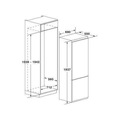 Fulgor fbcd 701 tnf edbl built-in combined refrigerator 69 cm h 194