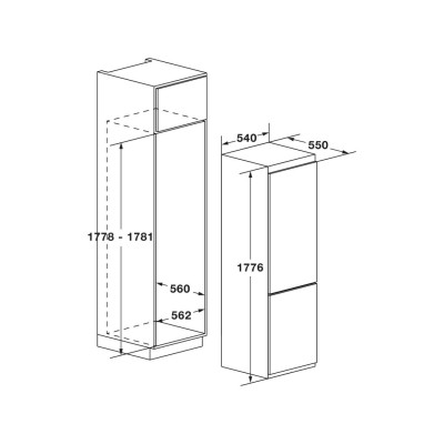 Einbau-Kombinationskühlschrank Fulgor fbcd 355 tnf edbl 54 cm H 177