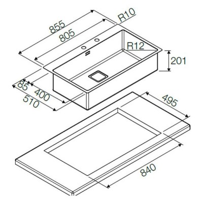 Fulgor p1b 8651 qa f-sf évier 1 bac à encastrer 86 cm acier inoxydable