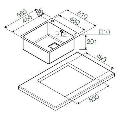 Fulgor p1b 5651 qa f sf single bowl sink filotop 57 cm stainless steel