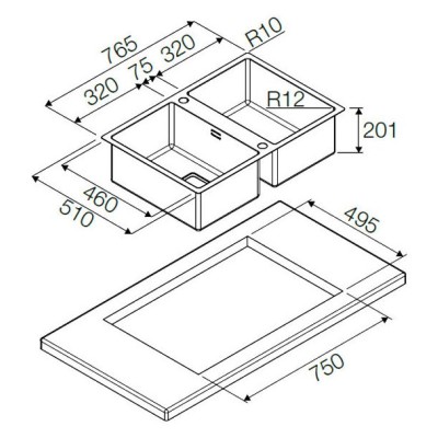Fulgor p2b 7651 qa f sf double bowl sink filotop 77 cm stainless steel