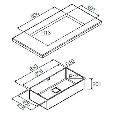 Fulgor p1b 8343 qu fregadero bajo encimera 1 seno 83 cm acero inoxidable