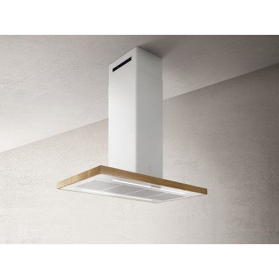 Elica Bio island hood 120 cm white with oak side shelf