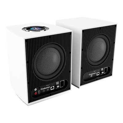 Cabasse rialto lifestyle paire d'enceintes avant sans fil hi-fi 3 voies en blanc