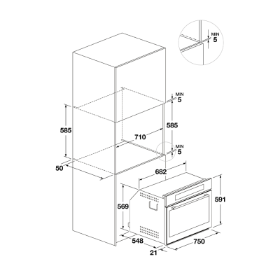 Fulgor fco 7515 tem bk eingebauter Multifunktions-Planofen 75 cm, schwarzes Glas