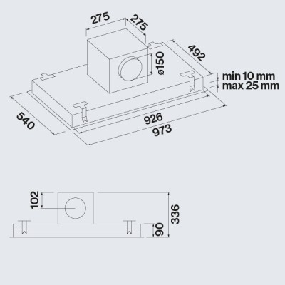 Falmec Stella plus cappa incasso a soffitto 90 cm nero