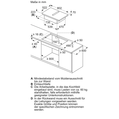 Siemens ed851bs16e iQ300 Induktionskochfeld mit integrierter Dunstabzugshaube 80 cm