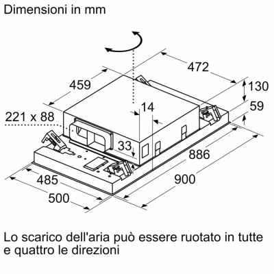 Siemens lr96cbs25 iQ500 cappa incasso soffitto 90 cm bianco SL