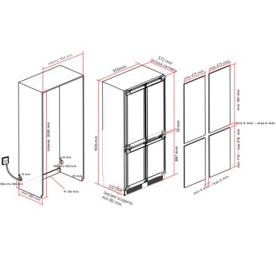 Ilve r96bicd 90cm Einbaukühlschrank mit 4 Türen