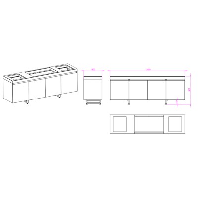 Fògher Agher Außenküche Monoblock 240 cm antikes Salbeigrün
