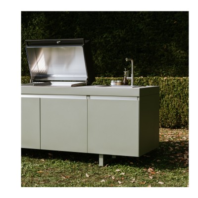 Fògher Agher Außenküche Monoblock 240 cm antikes Salbeigrün