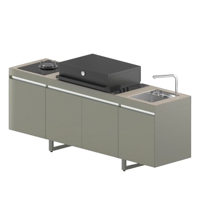 Fògher Agher Außenküche Monoblock 240 cm antikes Salbeigrün