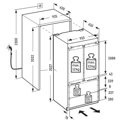 Liebherr ecbne 8872 Einbaukühlschrank mit Gefrierfach 91 cm H 202