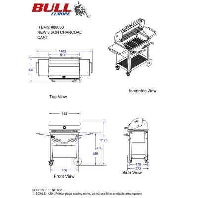 Grill węglowy Bull Bison z wózkiem ze stali nierdzewnej