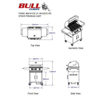 Bull Steer methane barbecue ng with stainless steel trolley