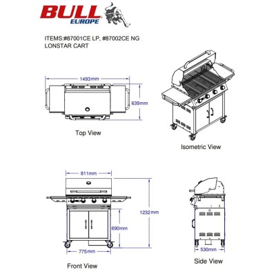 Bull lonestar barbecue methane gas ng with stainless steel trolley