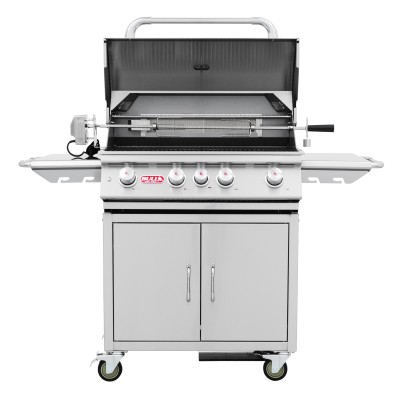 Bull Angus Methangasgrill mit Drehspießwagen und Edelstahl-Rückbrenner