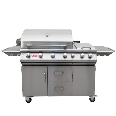 Bull 7-Brenner-LPG-Grill mit Wagen, Drehspieß und Edelstahl-Rückbrenner