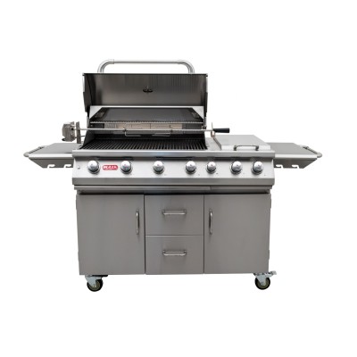 Bull 7-Brenner-LPG-Grill mit Wagen, Drehspieß und Edelstahl-Rückbrenner