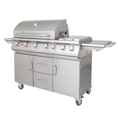 Bull 7-Brenner-LPG-Grill mit Wagen, Drehspieß und Edelstahl-Rückbrenner