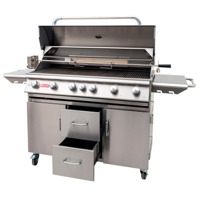 Bull Diablo methane barbecue with trolley, rotisserie and back burner