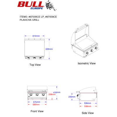 Plancha Bull empotrada de 60 cm en acero inoxidable