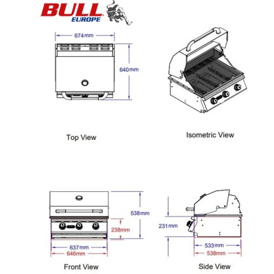 Grill do zabudowy Bull Steer 60 cm ze stali nierdzewnej