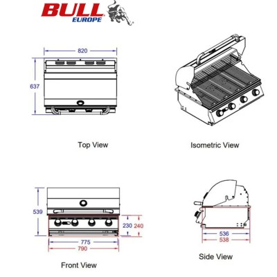 Grill do zabudowy Bull Outlaw 82 cm ze stali nierdzewnej