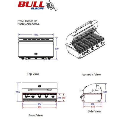 Grill do zabudowy Bull Renegade 100 cm ze stali nierdzewnej
