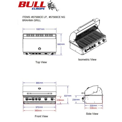 Grill Bull Brahma ze wbudowanym rożnem 100 cm ze stali nierdzewnej