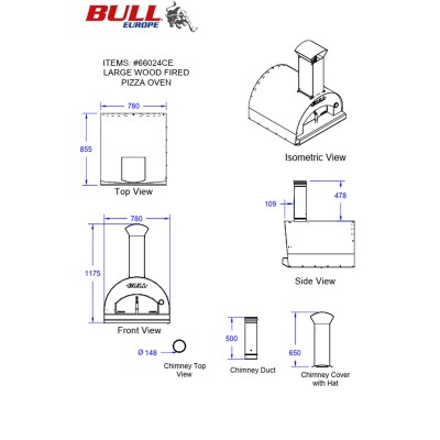 Four à pizza à bois Bull Wood 66024 grand 80 cm en acier inoxydable