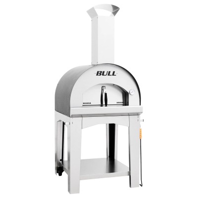 Horno de leña para pizza de gran tamaño Bull wood 66025 sobre carro de acero inoxidable de 80 cm
