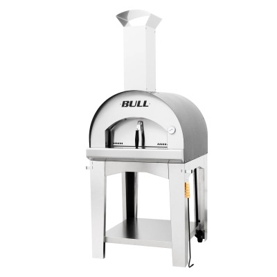 Horno de leña para pizza de gran tamaño Bull wood 66025 sobre carro de acero inoxidable de 80 cm