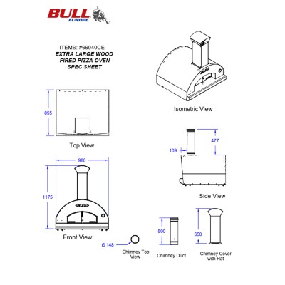 Four à pizza à bois extra large Bull 66040 98 cm en acier inoxydable