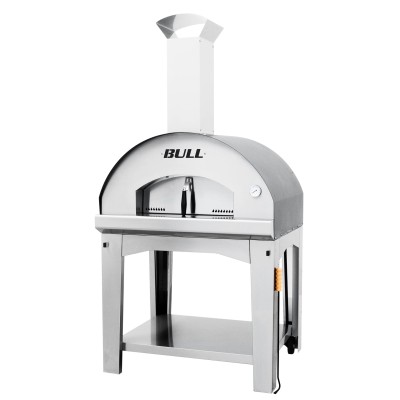 Horno de leña para pizza extra grande Bull 66042 con carro de acero inoxidable de 98 cm