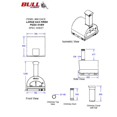 Piec do pizzy gazowy ze stali nierdzewnej Bull 66124CE duży 80 cm